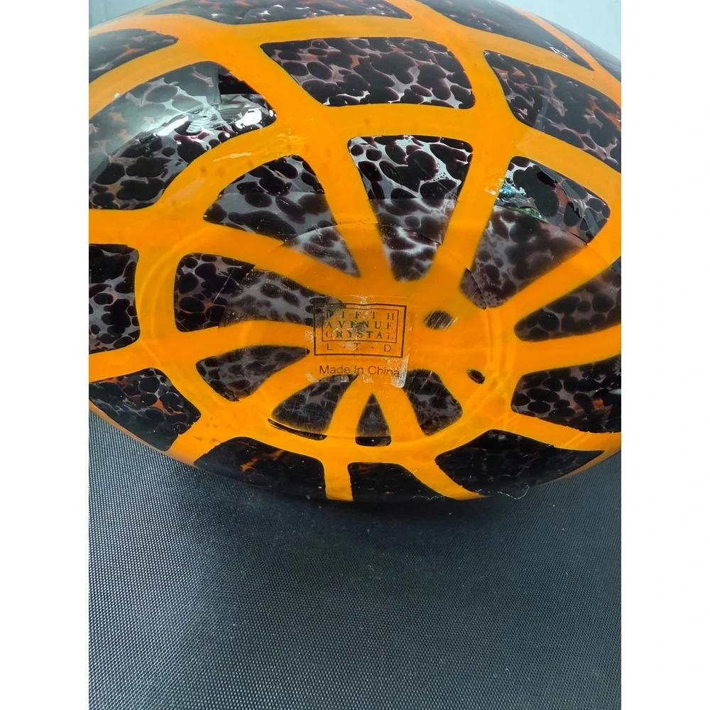 Fifth‎ Avenue Crystal Glass vase Purse Orange Black Swirl Twisted Handles